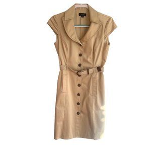Tahari Arthur S. Levine Dress Knee Length Khaki Tan Cap Sleeves with Belt Size 4
